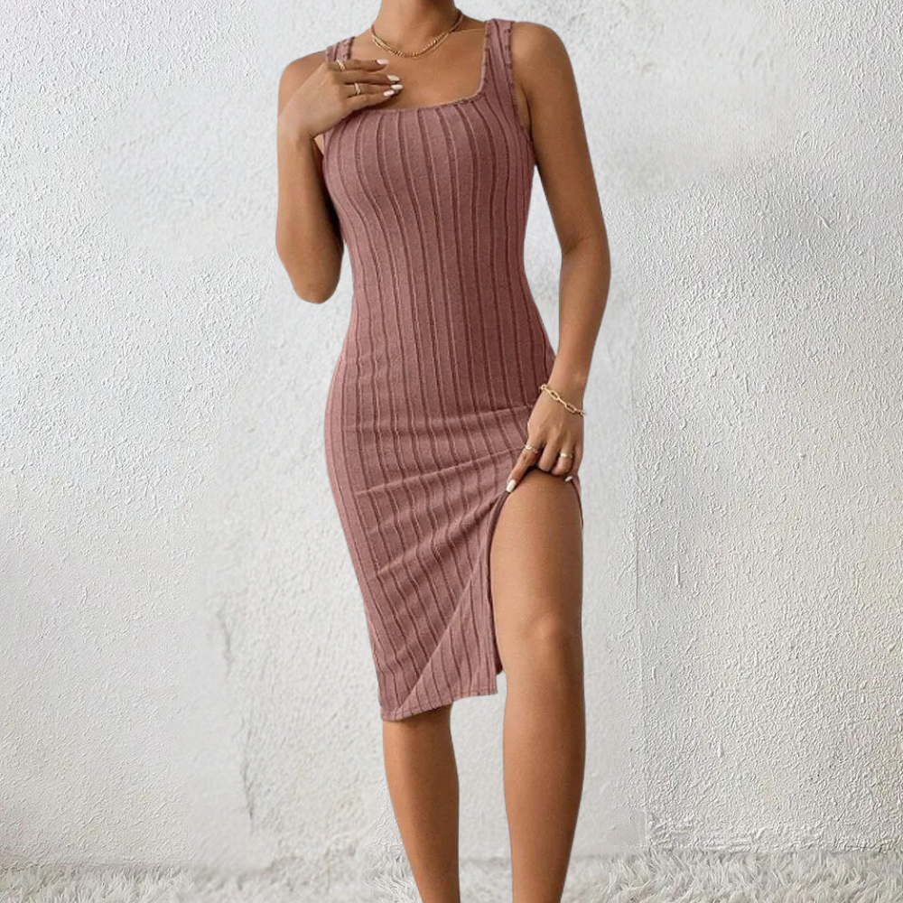 Rain™ | Tailliertes Damen Strickkleid mit Schlitz