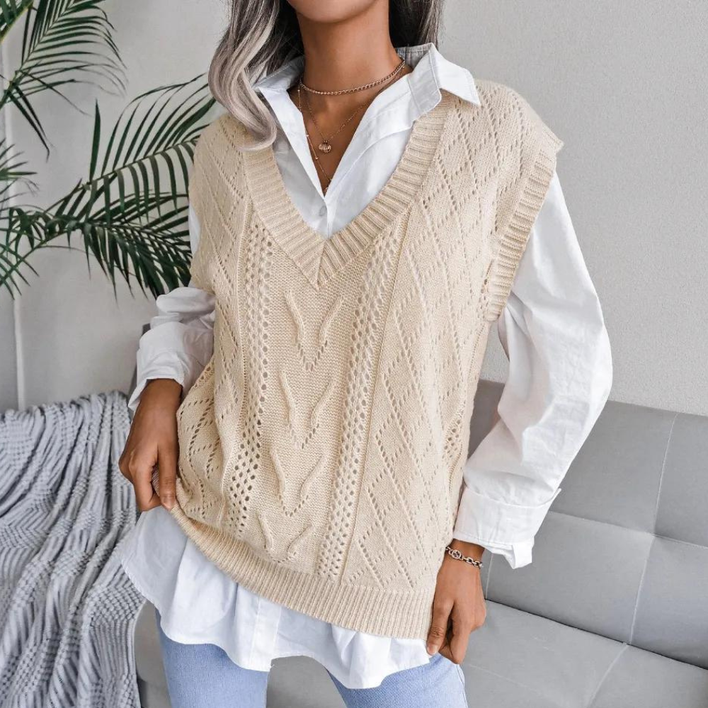 Moda™ | Damen Strickweste mit V-Ausschnitt