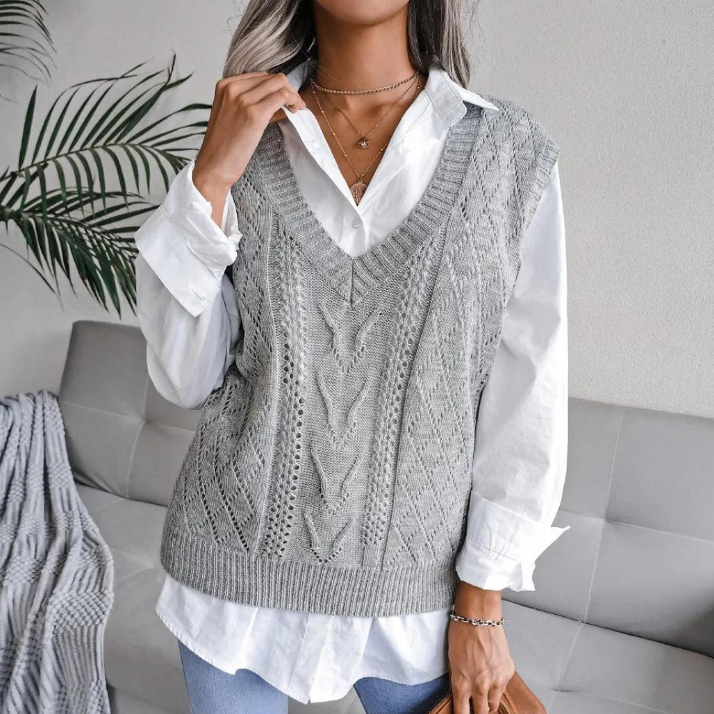 Moda™ | Damen Strickweste mit V-Ausschnitt