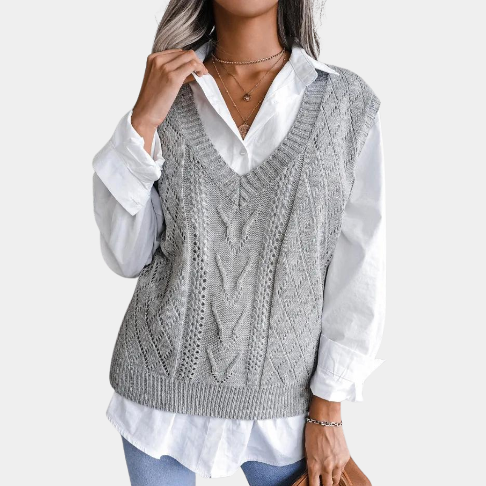 Moda™ | Damen Strickweste mit V-Ausschnitt